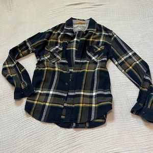 Flannel - fitted - navy olive yellow white